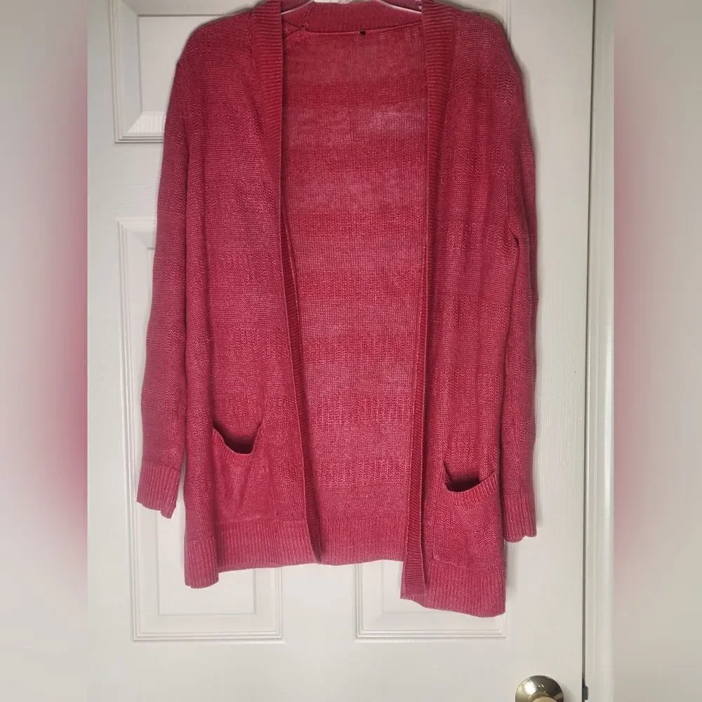 Talbots? L Raspberry Red LngSlv Pockets  Knit Women’s Opened Sweater Cardigan